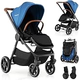 BABY JOY Baby Stroller with Reversible Seat &amp; Car Seat Adapters | Adjustable Canopy &amp; Handle, Spring Suspension Wheels, Storage Basket, Foldable Travel Stroller for 6-36 Months Infant Toddler