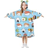 WELLDAY Kawaii Sushi Wearable Blanket Hoodie for Kids, 3-14 YR Girl Boy Sherpa Blanket Sweatshirt With Pocket