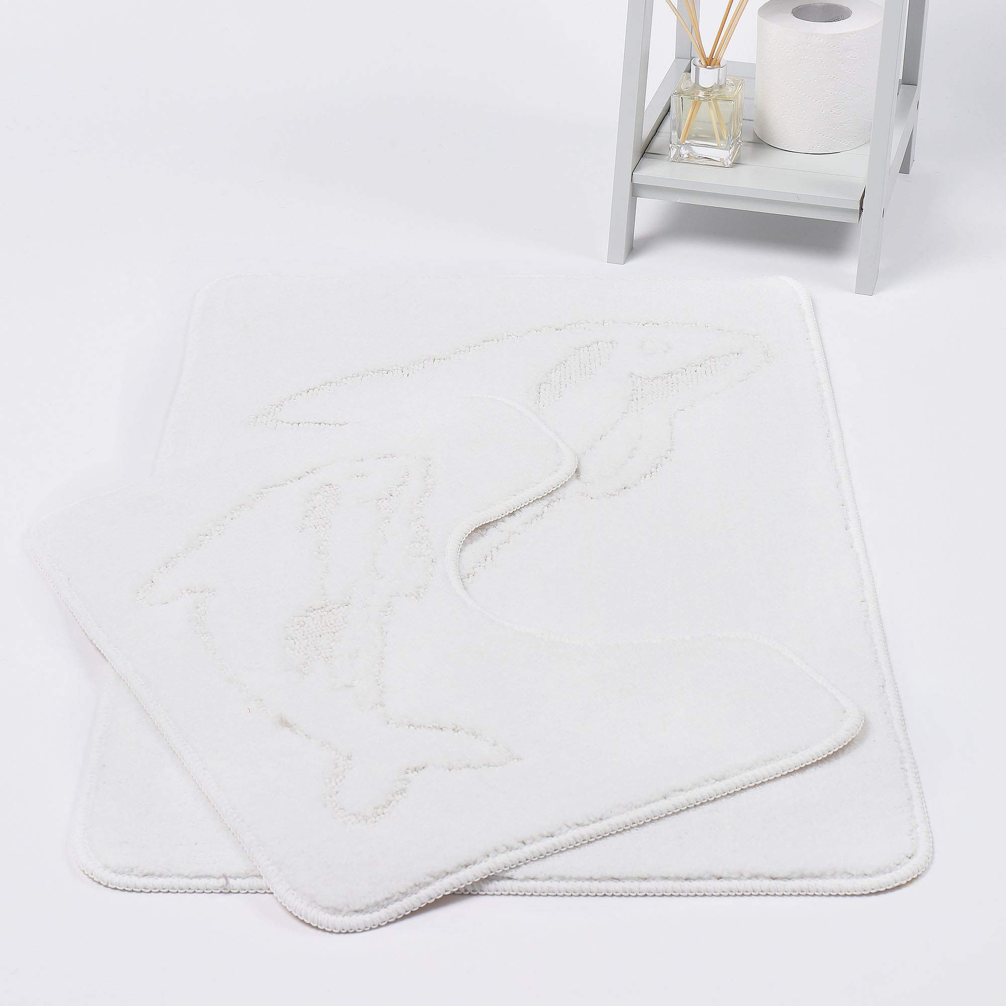 HOMES-LINEN Dolphin Bath Mats Non Slip Bathroom Mats 2 Piece Pedestal and Bath Mat Set Toilet Bathroom Rug (White)
