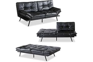 MUUEGM Futon Sofa Bed,Modern Futon Couch,Convertible Loveseat Sleeper Daybed Memory Foam Futon Sets with Adjustable Armrests for Living Room,Offices,Apartments,Dorm,Studio/Black