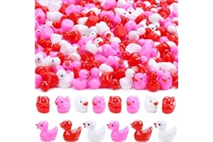DULEFUN 150pcs Valentines Mini Resin Ducks, Valentine's Day Small Little Resin Ducks Bulk to Hide Tiny Miniature Ducks Figures for Dollhouse Micro Garden Landscape Decoration Craft Party Favors Toys