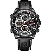 NAVIFORCE Men's Military Digital Watches Analog Quartz Waterproof Watch Sport Multifunctional Leather Wristwatch