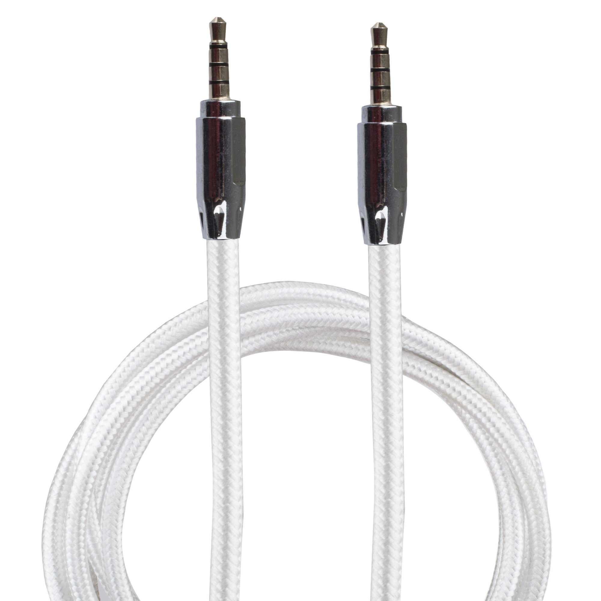 Lilware Braided Nylon Textile 35 Inches (90 cm) Aux Audio Cable 3.5mm Jack Male to Male Cord For Multimedia Devices - White