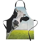 Britimes Apron Home Kitchen Waterproof Cooking Baking Gardening for Women Men With Pockets Funny Cow On Green Grassland 32x28 inch