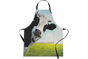 Britimes Apron Home Kitchen Waterproof Cooking Baking Gardening for Women Men With Pockets Funny Cow On Green Grassland 32x28 inch