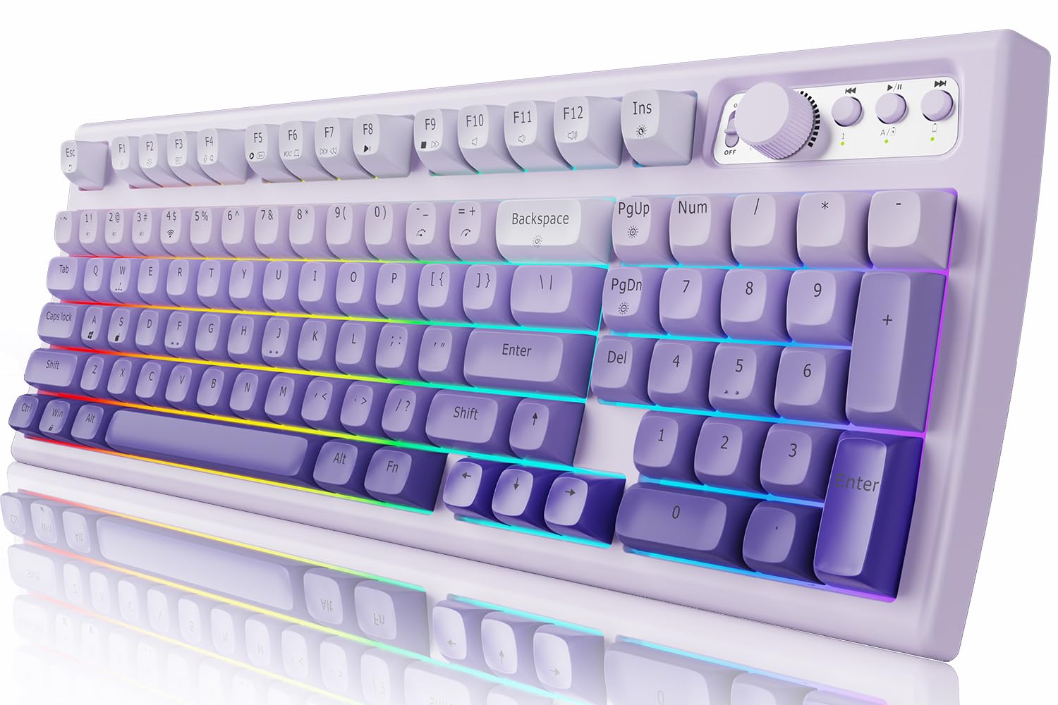 Photo 1 of EWEADN V97 Cute Creamy Keyboard, Bluetooth/2.4GHz Gaming Keyboard Wireless with RGB Backlit, Media Knob, Curved Body, Rechargeable Quiet Computer Keyboard for MAC Xbox PC Gamer-Gradient Purple