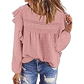 BETTE BOUTIK Womens Boho Fall Long Sleeve Shirts Crewneck Dressy Casual Blouses Trendy Flowy Tops