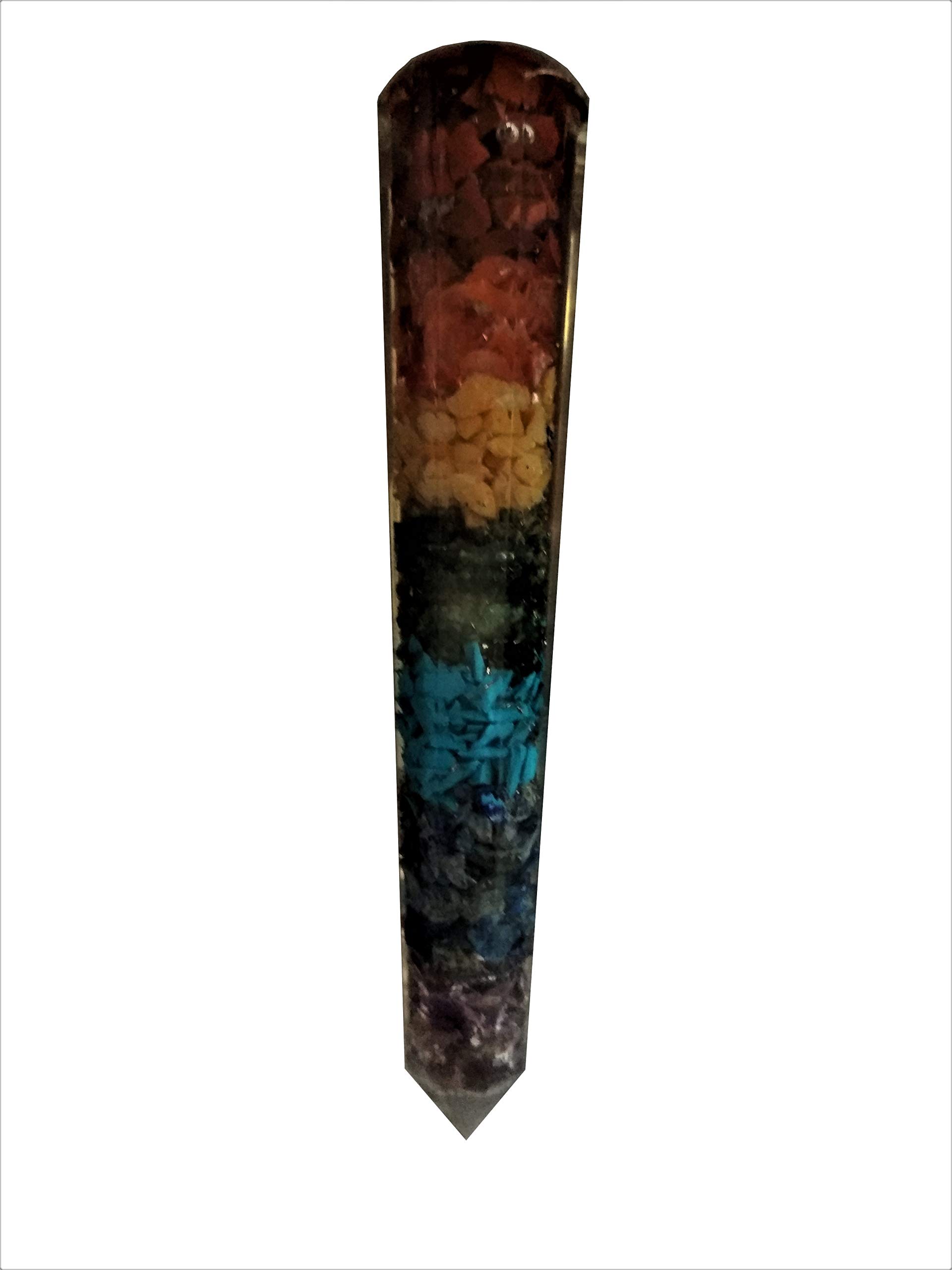 Purpledip Gemstone Orgone Seven Chakra Obelisk Point Wand: Reiki Spiritual Healing Charm (11506)