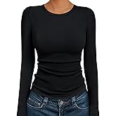 AUTOMET Women's Ribbed Long Sleeve Basic Top - Soft Stretch Crewneck Shirt for Work & Casual