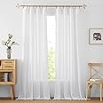RYB HOME White Sheer Curtains for Living Room - Privacy Linen Fabric Curtains Semitransparent Farmhouse Country Curtains Light & Airy for Patio Door Bedroom Bay Window, W 52 x L 90 inch, 2 Panels