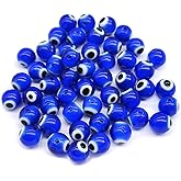 FAMLEAF Evil Eye Beads - Turkish Handmade Flat Round Glass Spacers for Jewelry Making