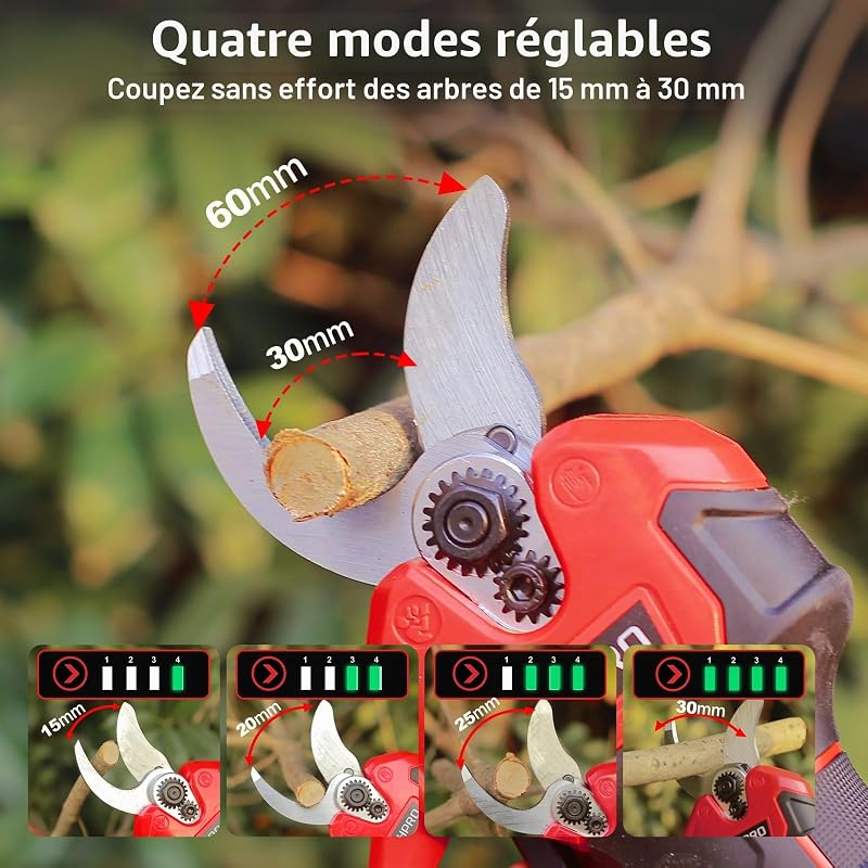 Sécateur Électrique Sans fil, MHPRO 30mm Secateur Electrique avec 2 Batteries de 2000mAh et Écran LCD, Secateur a Batterie Moteur Sans Balais Pour la Taille, Le Jardinage, Les Arbres Fruitiers.