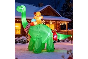 JOYHALO 12FT Giant Christmas Inflatables Dinosaur with Santa Claus, Blow Up Yard Decorations with Bright LED Lights, Christmas Outdoor Inflatables Also for Indoor Lawn Party Decor