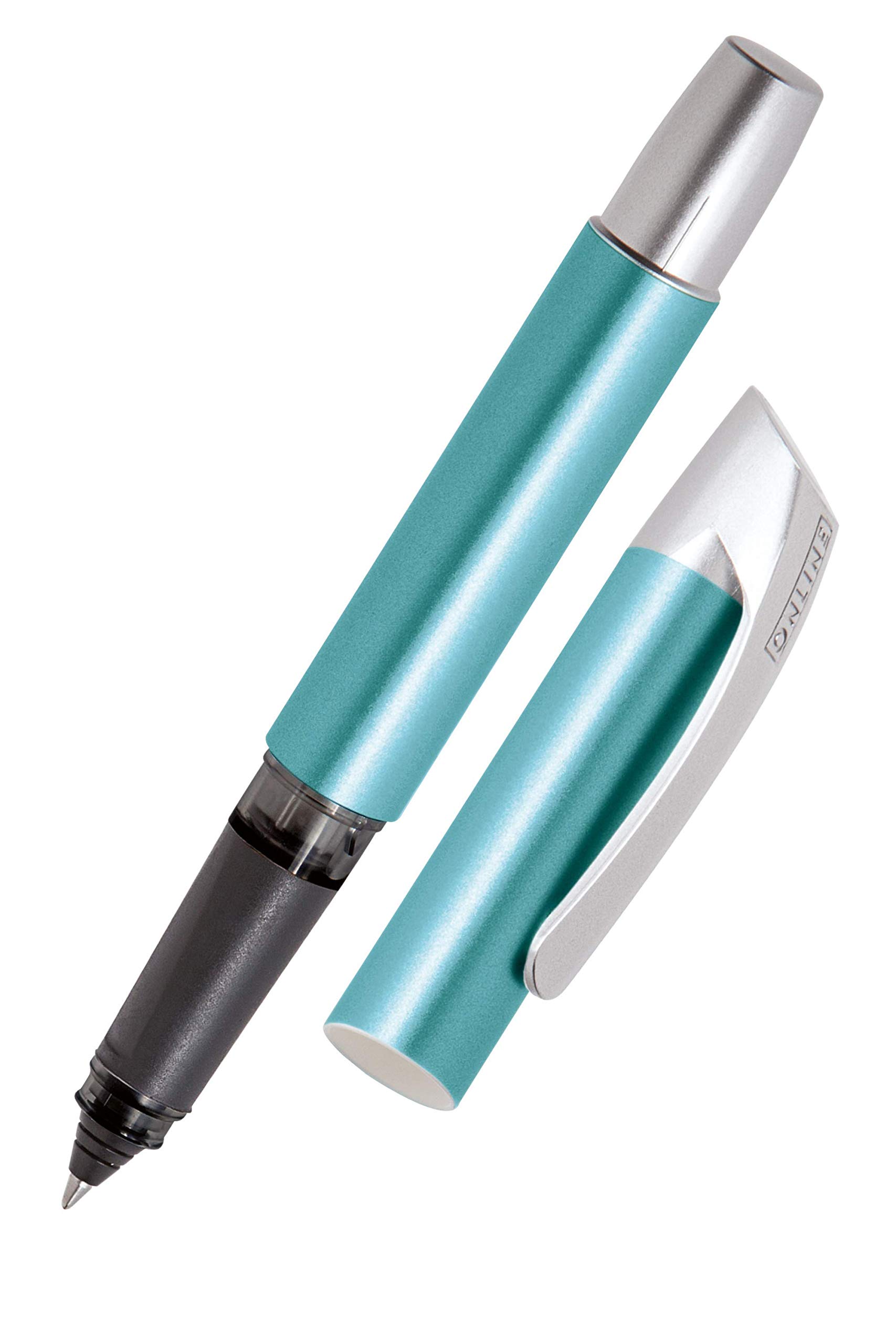 Online Ergonomic rollerball for school/college - ONLINE Campus Turquoise - for left- and right-handed, soft grip part, refillable, ideal for beginners/pupils/students 61326/3D