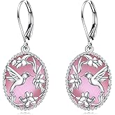 Hummingbird Earrings Sterling Silver Black Onyx Oval Hummingbird Dangle Leverback Earrings Gold Plated Flower Drop Earrings Jewelry Gifts for Women Girls