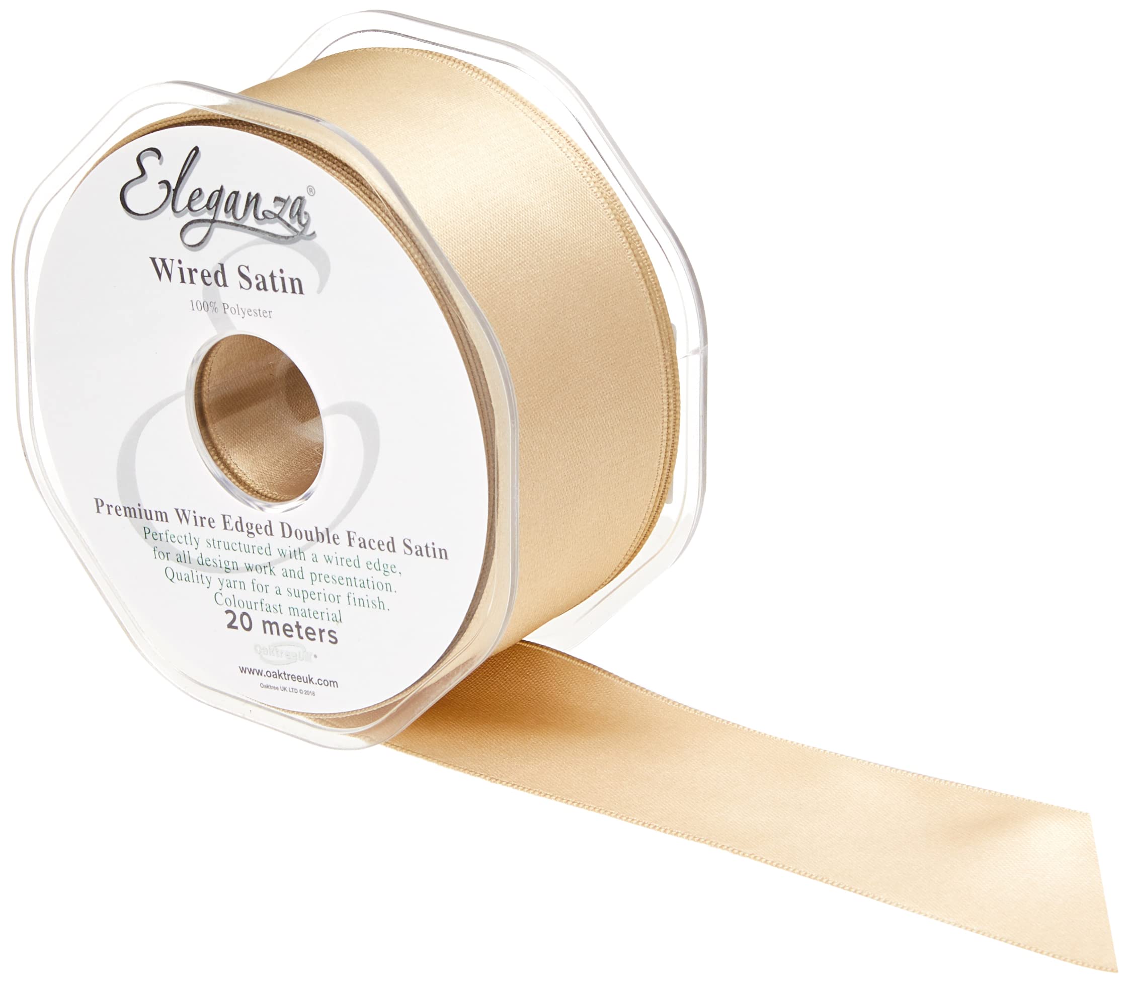 Eleganza Wired Edge Premium Double Faced Satin, Taupe, 38mm x 20m