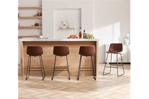 HeuGah Bar Stools Set of 4,Faux Leather Counter Height Bar Stools,26" Bar Chairs with Back,Modern Counter Stool for Kitchen Island