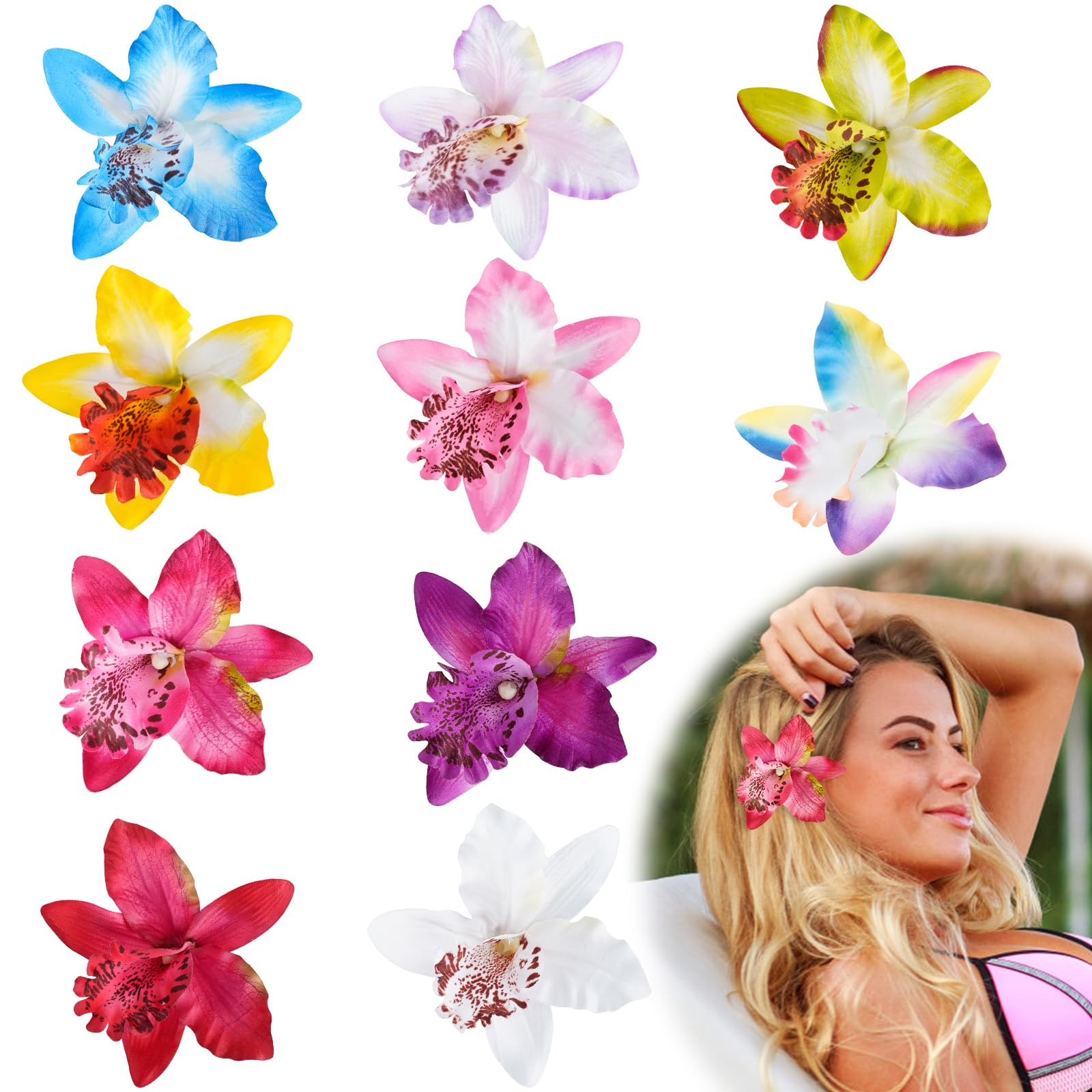 10pcs Bohemian Flower Hair Clips, Artificial Tropical Flower Clip for Seaside Holiday, Wedding Party Bridal Hair Accessories, Hawaiian Beach Flower Hair Pins Clip for Women Girls(Style B)