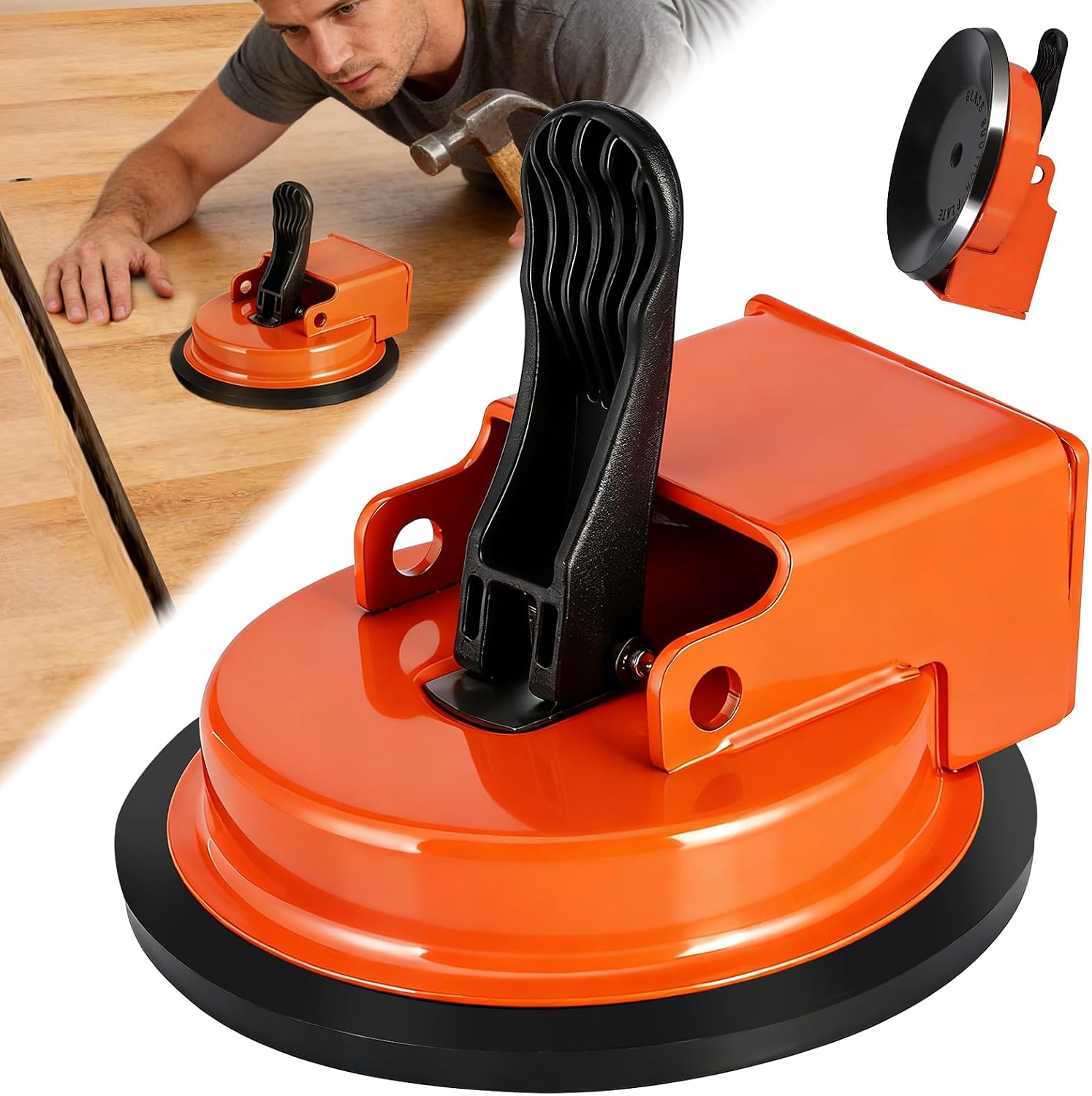 Floor Gap Fixer Tool, Laminate Flooring Tools,Heavy-Duty Repair kit for Wood and Vinyl Planks, Carbon Steel Floor Suction Cup Tool with Rubber Pad, Adjustable Height Setter Close Unsightly Seams