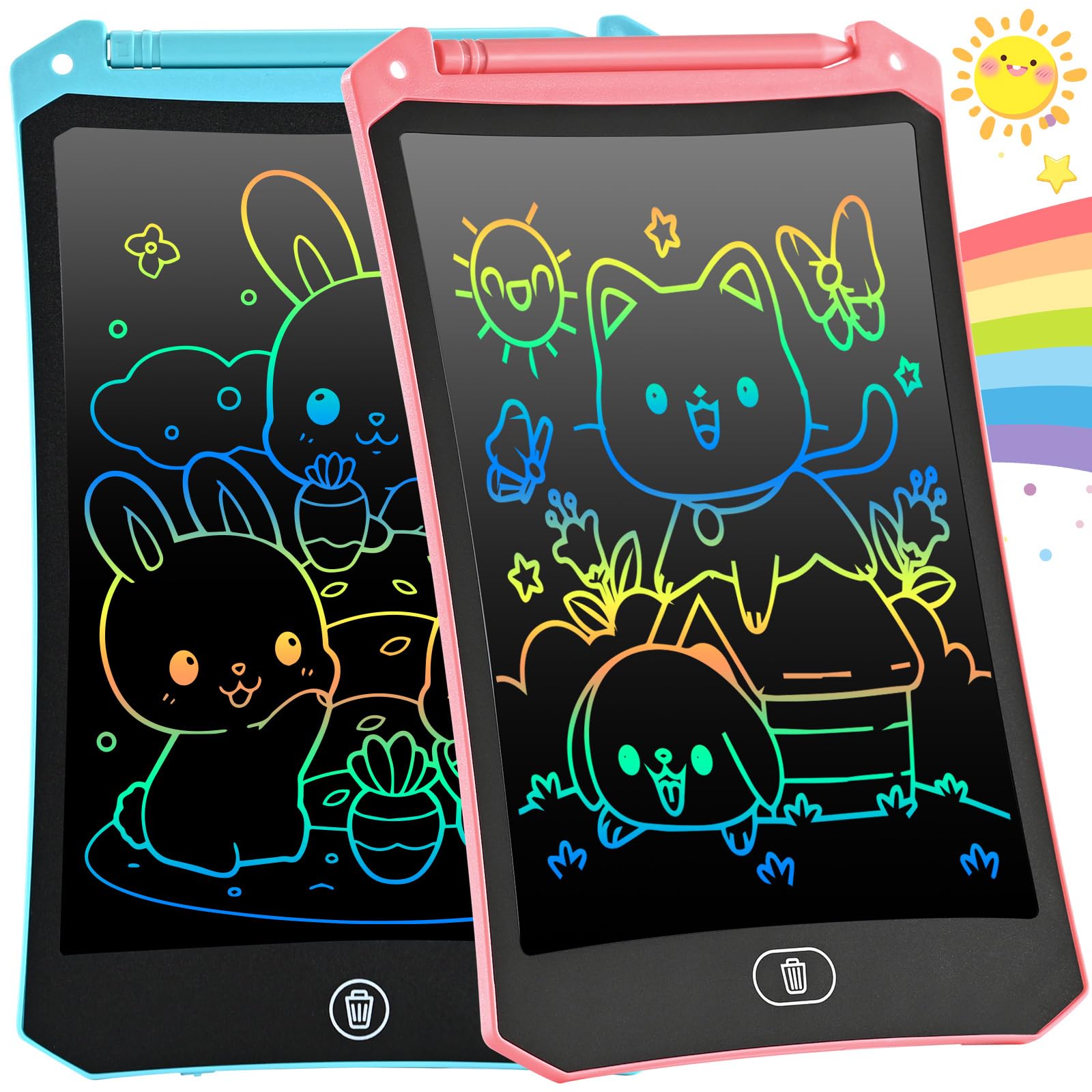 [2 Pack] cimetech 10 Inch LCD Writing Tablet Travel Toys for Kids, Colorful Screen Drawing Pad and Doodle Board, Holiday Travel Essentials Birthday Gift for 3 4 5 6 7 8 Year Old Boys Girls(Pink&Blue)