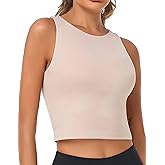 Women's High Neck Crop Top Sleeveless Racer Back Basic Workout Tank Tops Shirt