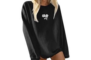 PGOJUNI Crewneck Sweatshirts for Teen Girls, Womens Sweatshirt Loose Waffle Daisy Graphic Casual Long Sleeve Basic Blouse