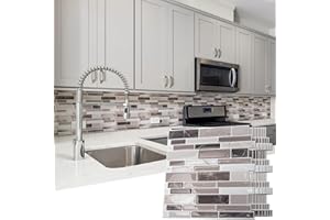 Art3d Peel and Stick Backsplash Tiles for Kitchen, 10-Sheet Self Adhesive Removable Stick On Vinyl Wall Tiles, 12" x 12",Brown Marble