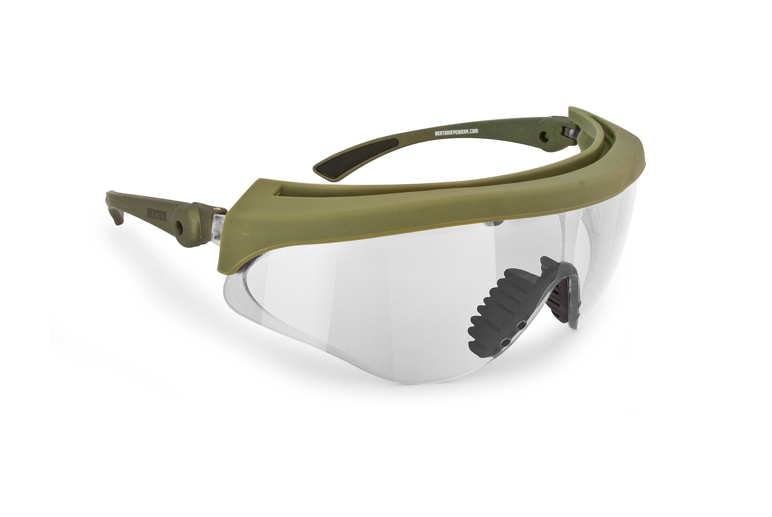 BERTONI Shooting Glasses Shatterproof and Antifog Lens - Adjustable Lens' Angle - AF869 Tactical Safety Protective Glasses (Clear Lens)