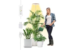 Magikeration Grow Lights for Indoor Plants Full Spectrum, Eco-Friendly Bamboo Design, Height Adjustable, Automatic Timer with 8/12/16H,Ideal for Plant Lights for Indoor Growing (Round)