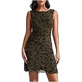 Verdusa Women's Floral Print Mesh Mini Tank Dress Sleeveless Summer Vacation Dresses