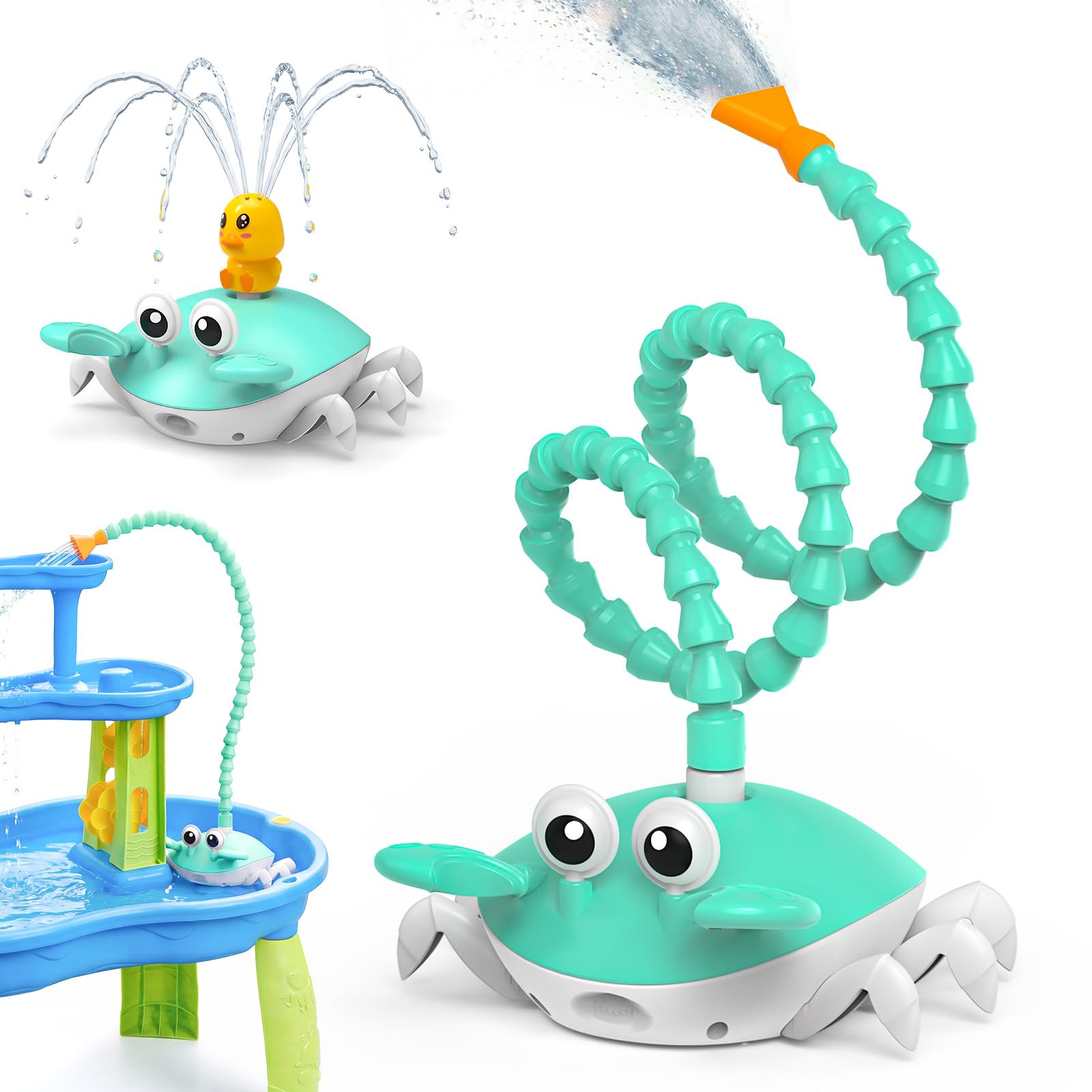 Water Table Pump, 5400mAh Rechargeable Crab Water Pump Toy for Kids age 1-3 with 8Hrs Play time, IP67 Waterproof, 3 Modes Spray 2 Flow Settings Outdoor Water Toys for Water Table, BathTubs, Pool