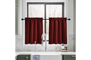 NICETOWN Short Curtains for Christmas Window Decor, Thermal Insualted Small Curtains for Bedroom, Privacy Energy Saving Tiers for Bathroom Windows, 34 x 36 inches Long, Burgundy Red, 2 Panels