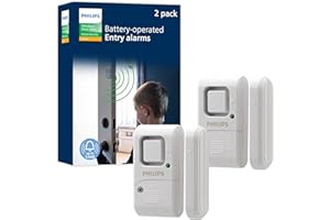 Philips Personal Security Window/Door Alarm, 2-Pack, DIY Protection, Burglar Alert, Wireless, Magnetic Sensor, Easy Installat