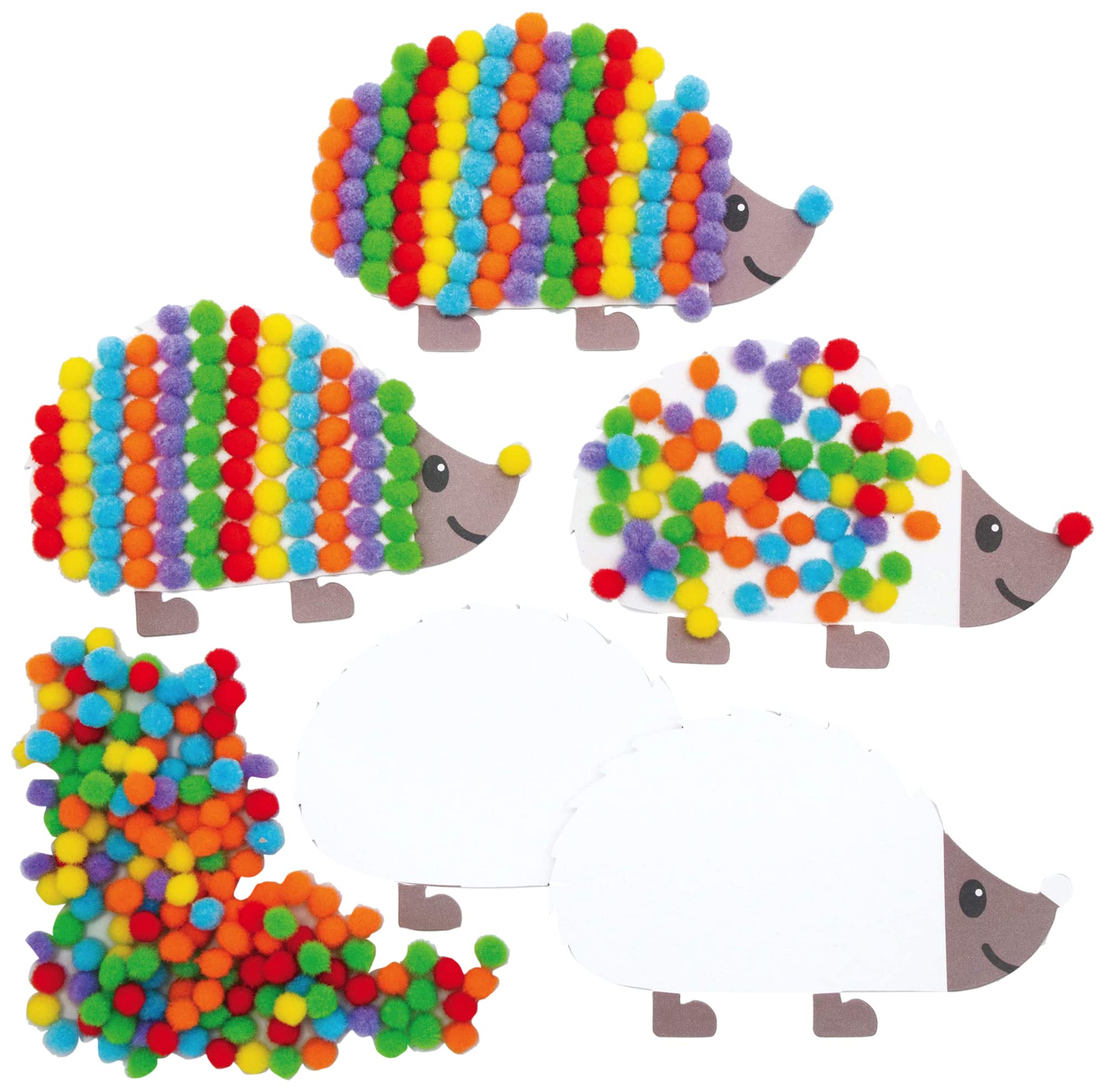 Baker Ross AX167 Autumn Hedgehog Pom Pom Picture Kits - Pack of 5, Kids Arts and Crafts for This Fall, Great for School, Home, Group or Individual Crafting Activities