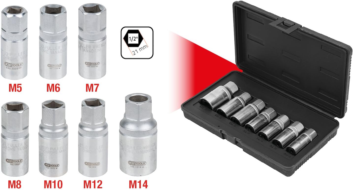 KS Tools M5-M14 1/2-inch Stud Extractor Set (7 Pieces), Black, 1/2 pollice-13 UNC - Image 3
