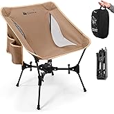 Gonex Portable Camping Chair, The 5th Gen Ultralight Compact Backpacking Foldable Lightweight Folding Chair for Outdoor Camp Hiking Beach Picnic Concert, Supports 330lbs (Khaki, 1 PCS)