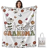 Aperturee Grandma Birthday Gifts Blanket and Tote Bag Set, 50x60 Inches Floral Happy Birthday Granny Throw, Soft Cozy Butterflies I Love You Blanket for Women, for Grandma