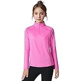 Girls Long Sleeve Shirts Quick Dry Athletic Tops Quarter Zip Pullover Kids Teens Sportswear for Golf Yoga Tennis 5-14 Years