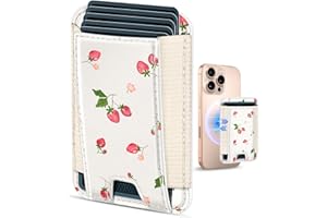 Toycamp Compatible with Magsafe Wallet Magnetic Card Holder - for Women Leather Phone Wallet Fits 7 Cards Slim RFID Card Holder for iPhone 16/15/14/13/12 for Samsung S25 Ultra/S24 Ultra, Strawberry