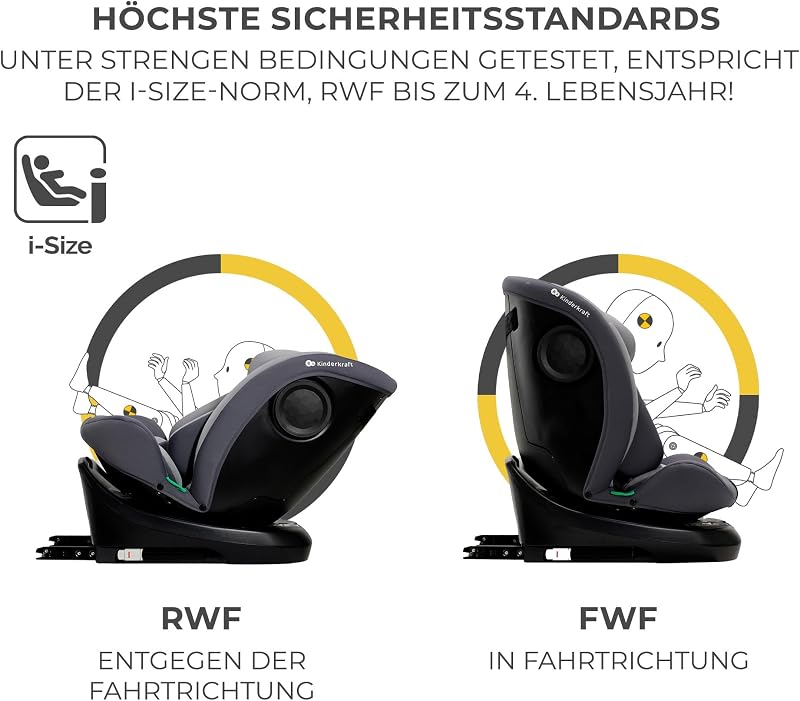 I-GROW Kindersitz 0-36 kg, I-SIZE 40-150 cm, 360 grad drehbar, Kinderautositz mit Isofix station, FWF und RWF, Verstellbare Kopfstütze/Rückenlehne mit Liegeposition, Grau