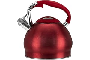 PRIORITY CHEF PriorityChef Tea Kettle For Stovetop, Soft Touch RapidCool Handle, Won't Rust Food Safe Stainless Steel Teapot Body, Whistling Tea Pot Compatible with All Stove Tops, Red