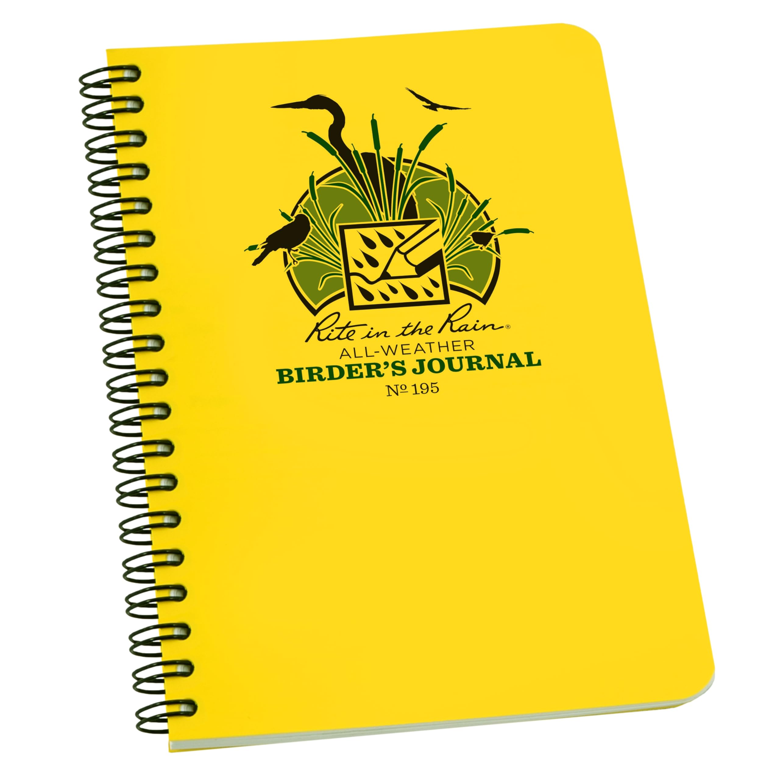 Rite In The Rain Waterproof Birder's Journal Yellow Polydura Cover Spiral Side Bound 64 pages 32 SheetsReference Material Terms fo Body Parts & Feather Principles& Code of Birding Ethics 4⅝ X 7- Inch