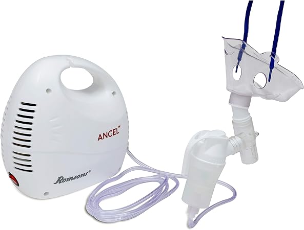 Romsons Angel Nebulizer Machine, Compact & Lightweight Compressor Nebulizer for Kids and Adult with Mask (White)