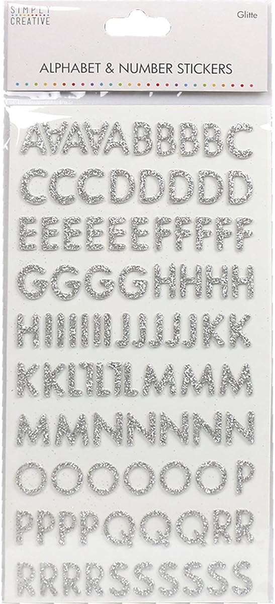 Simply Creative Alphabet & Number Stickers - Skinny Glitter - Silver