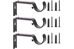 Ycolnaefllr Set of 3 Oil Rubbed Bronze Adjustable Curtain Rod Brackets Rod Holders Heavy Duty Curtain Rod Hanging Brackets for 1 Inch Rod