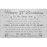 DEGASKEN 21st Birthday Decorations for Him, Son 21st Birthday Gifts for Him Men, Happy 21 Year Old Bday Card for Son, Metal Engraved Wallet Card