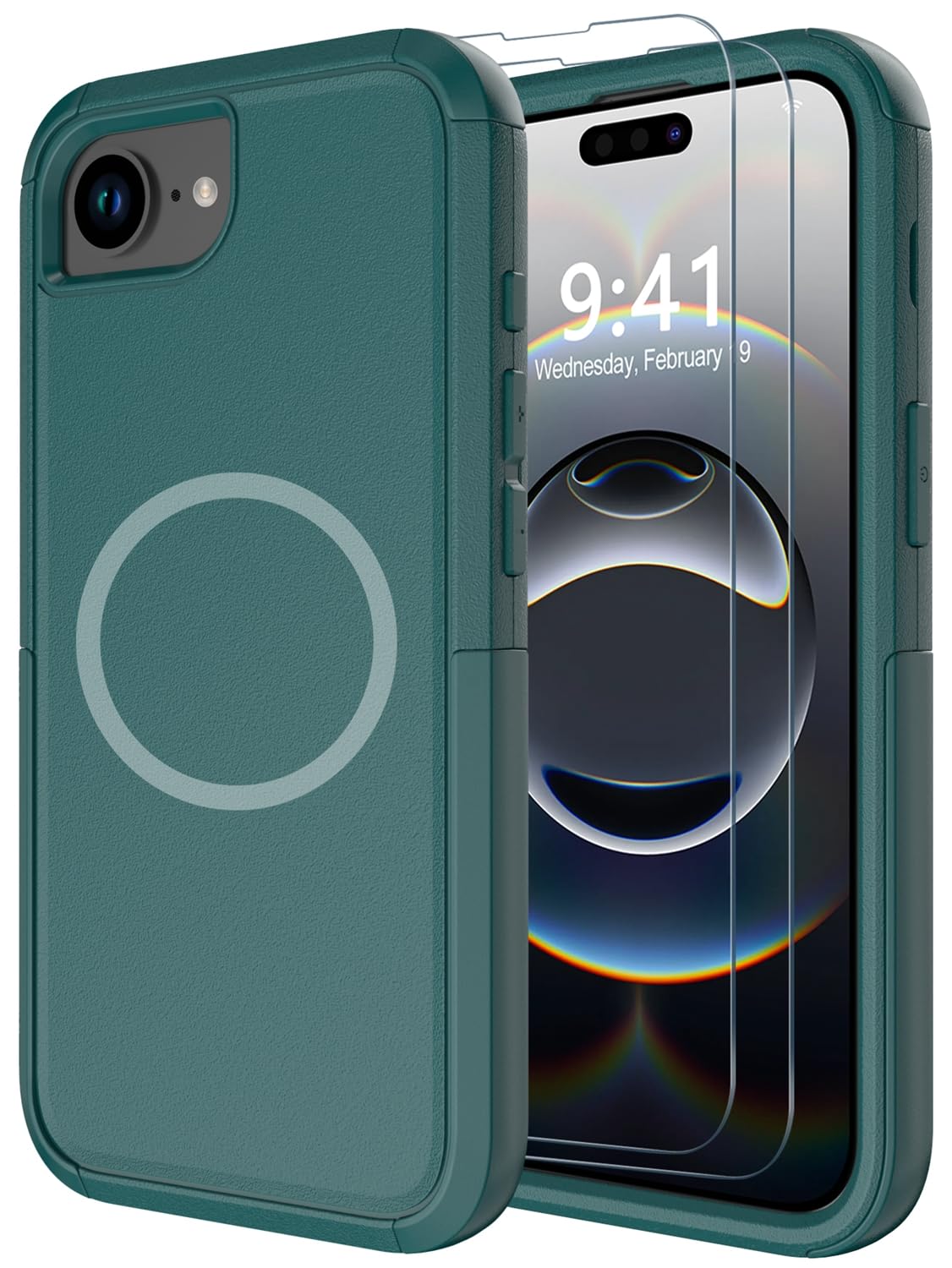 Diverbox for iPhone 16e Case [Compatible with MagSafe] [Shockproof] [Dropproof] [with Screen Protector ] Heavy Duty Protection Phone Case Cover for Apple iPhone 16e 2025 6.1 inch (Dark Green)