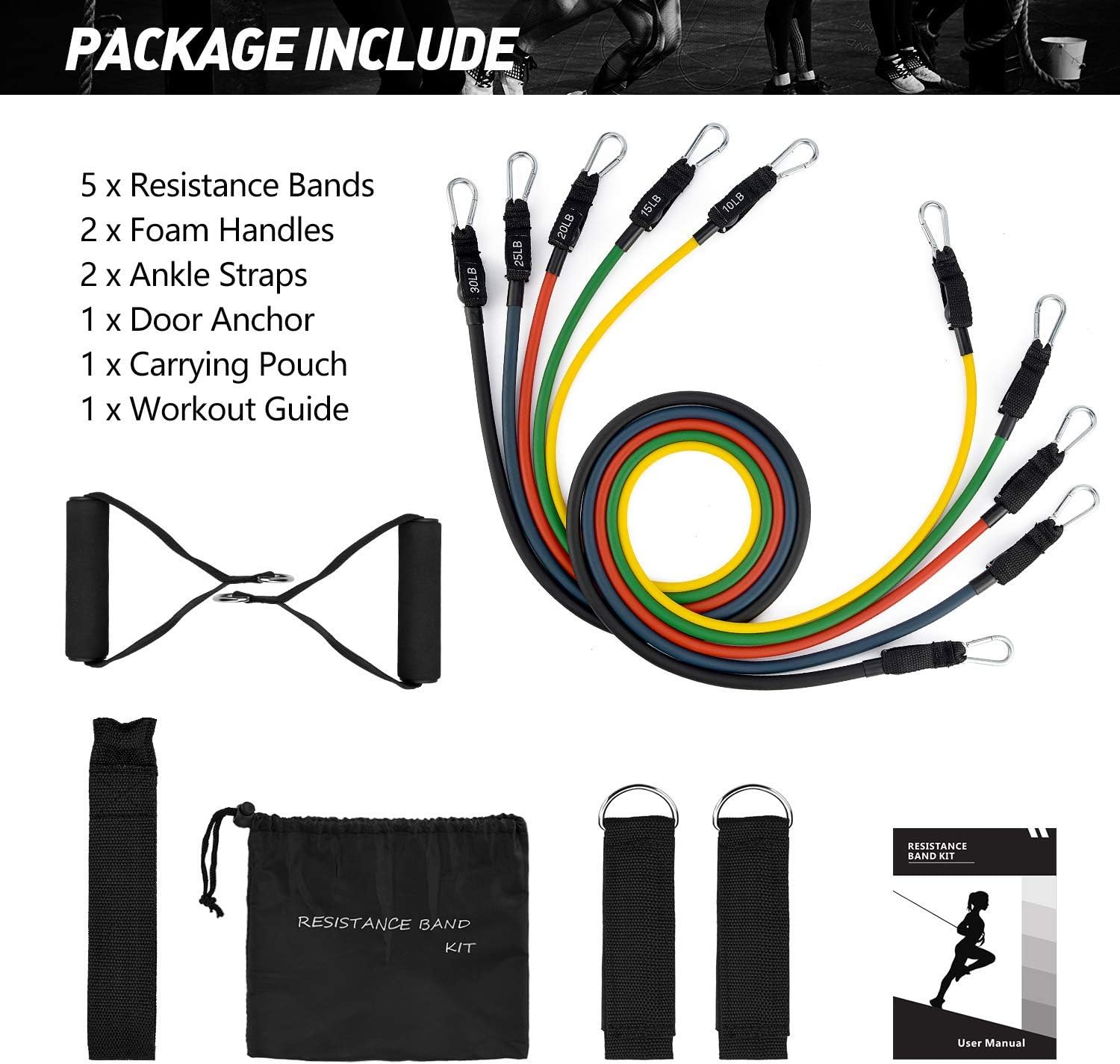 OMORC Resistance Bands Set, Exercise Bands with Handles, Door Anchor, Ankle Straps, Workout Band for Resistance Training, TRX, Aqua Aerobics, Physical Therapy, Stackable 100 lbs, 11Pcs : Sports & Outdoors