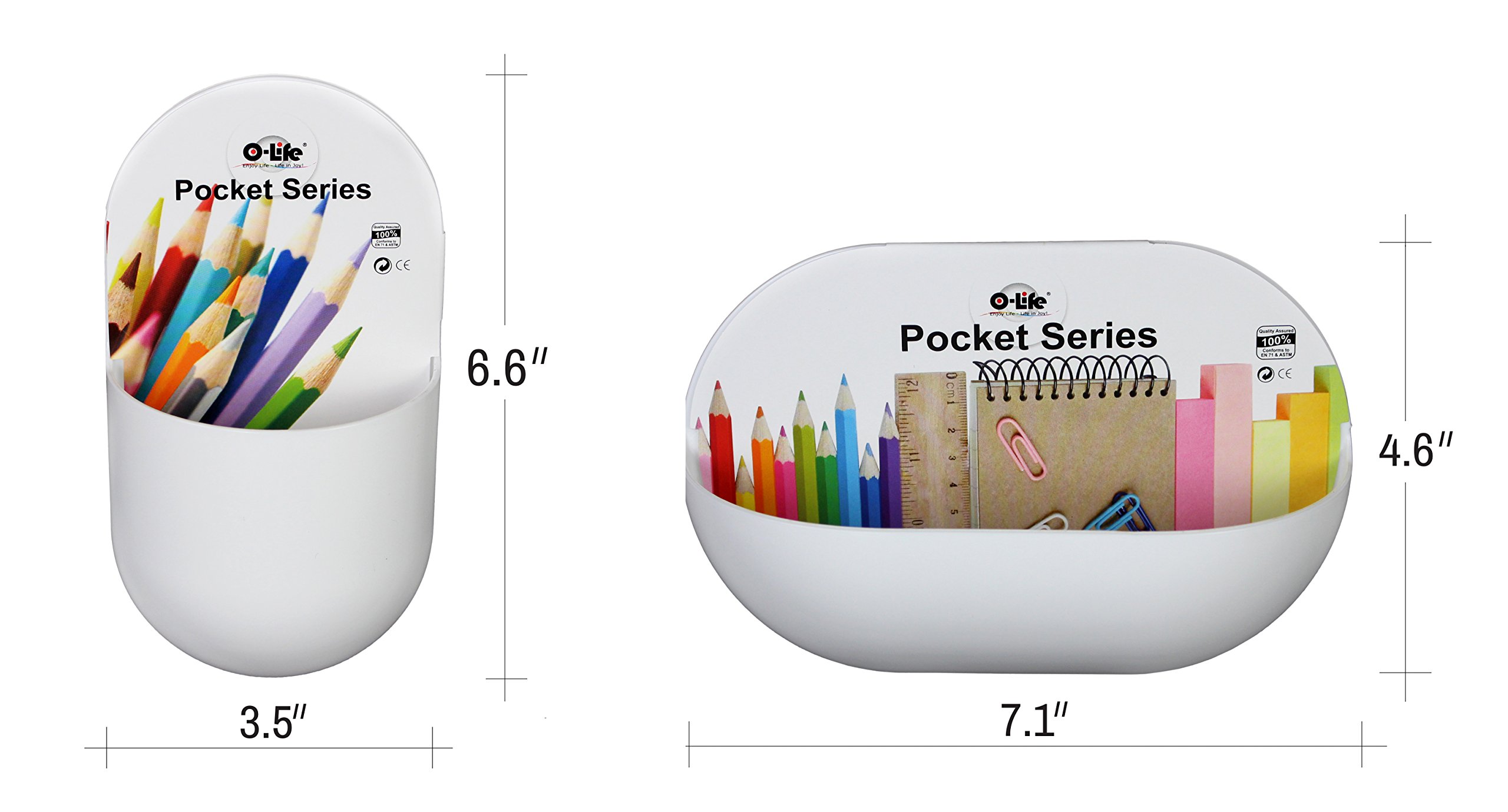 Pocket Series Self-Adhesive Wall Mount Organizer Caddy – 2 Pack – Plastic - White by O-Life