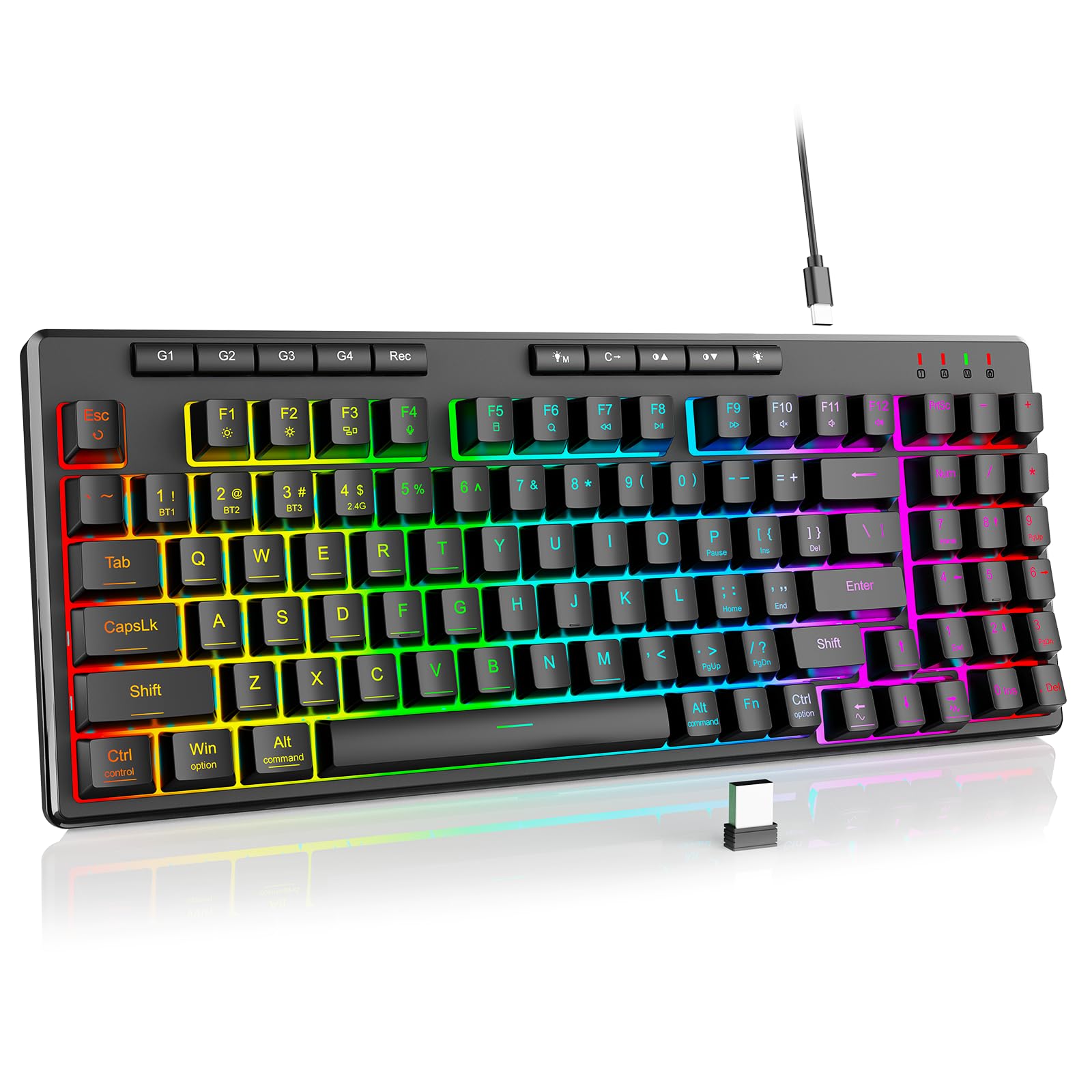 Redragon K517 Pro Wireless Gaming Keyboard, RGB Backlit, Tri-Mode BT/2.4GHz/USB-C, 96% Mechanical Feel 94 Keys Computer Keyboard with 4 Macro Keys, Number Pad, 4000mAh Battery for Win/MAC